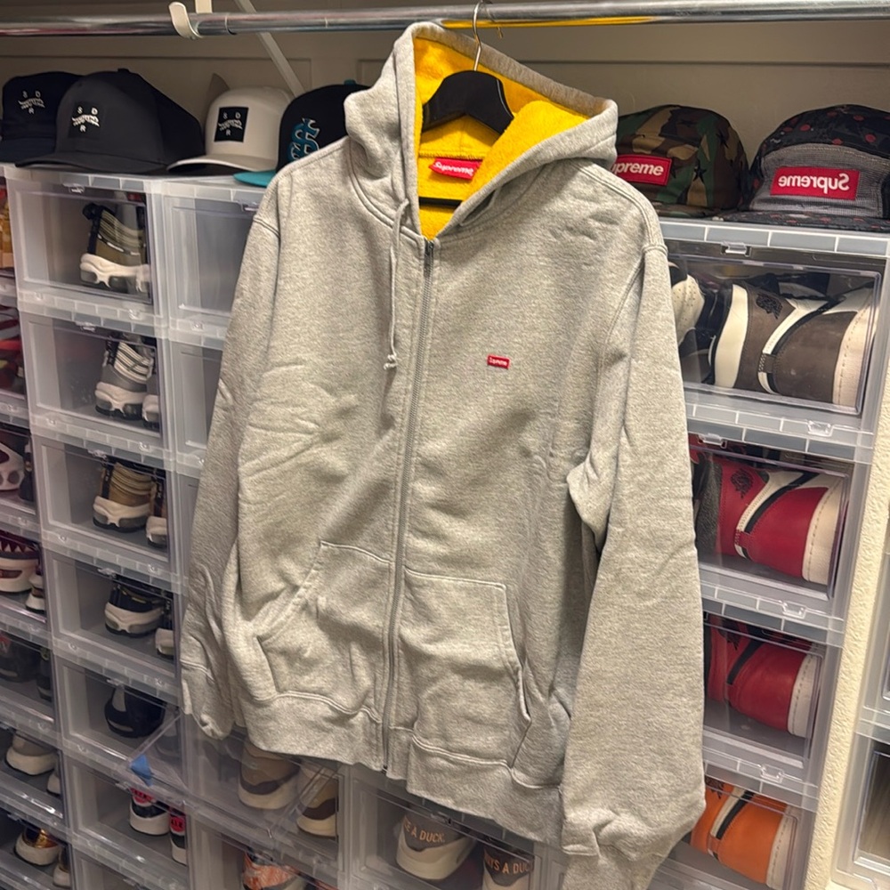 Supreme small box logo Grey Hoodie with yellow fleece lining